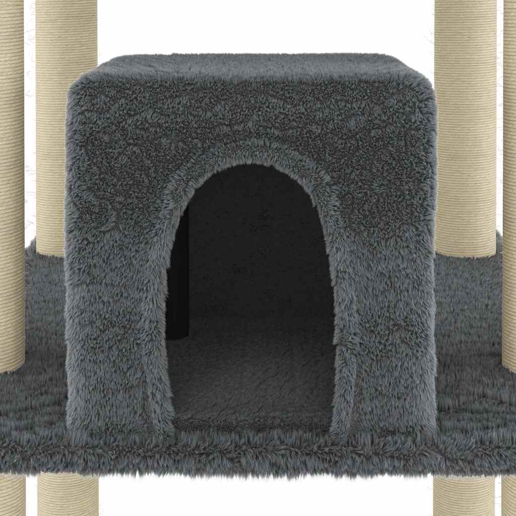 Albero per Gatti con Tiragraffi in Sisal Grigio Scuro 216 cm