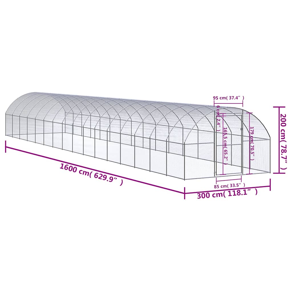 Gabbia per Polli da Esterno 3x16x2 m in Acciaio Zincato
