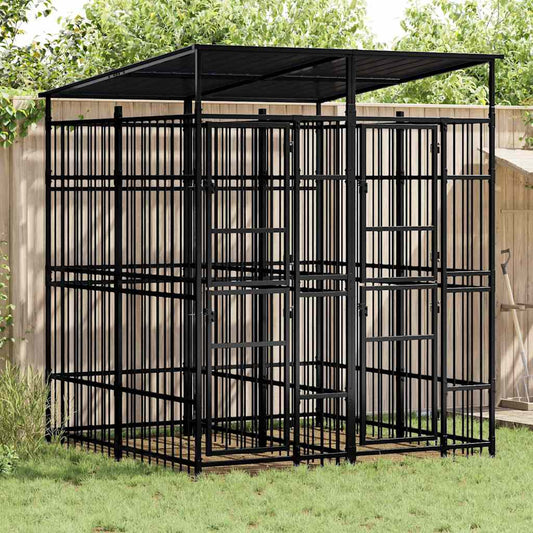 Gabbia per Cani da Esterno con Tetto in Acciaio 3,69 m²