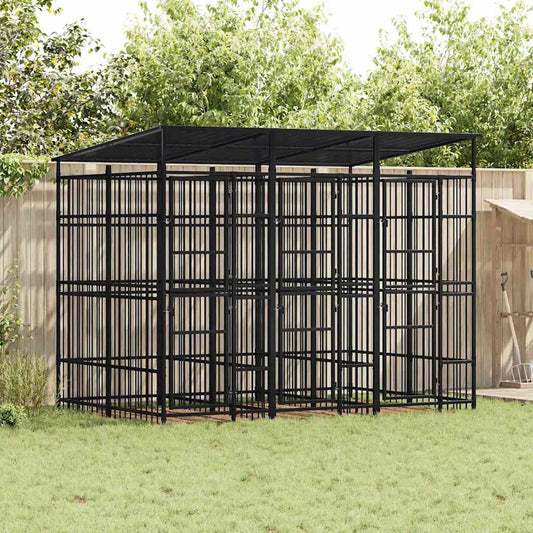 Gabbia per Cani da Esterno con Tetto in Acciaio 5,53 m²