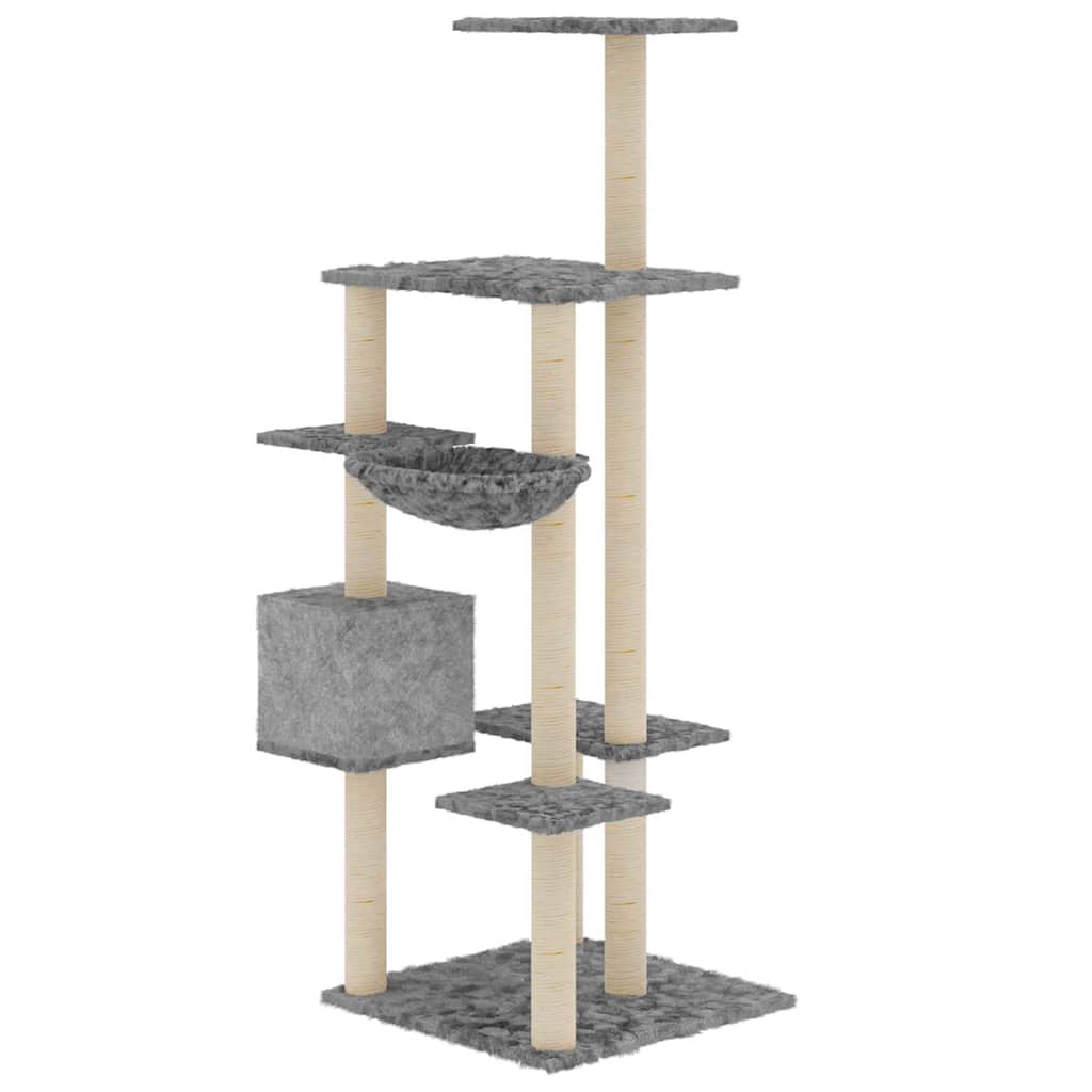 Albero per Gatti con Tiragraffi in Sisal Grigio Chiaro 142 cm