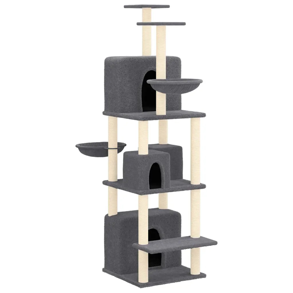Albero per gatti con tiragraffi in sisal 64x97x180 cm grigio
