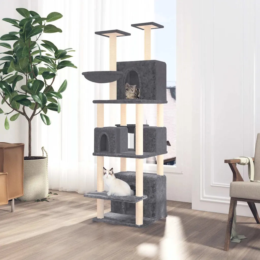 Albero per gatti con tiragraffi in sisal 64x97x180 cm grigio