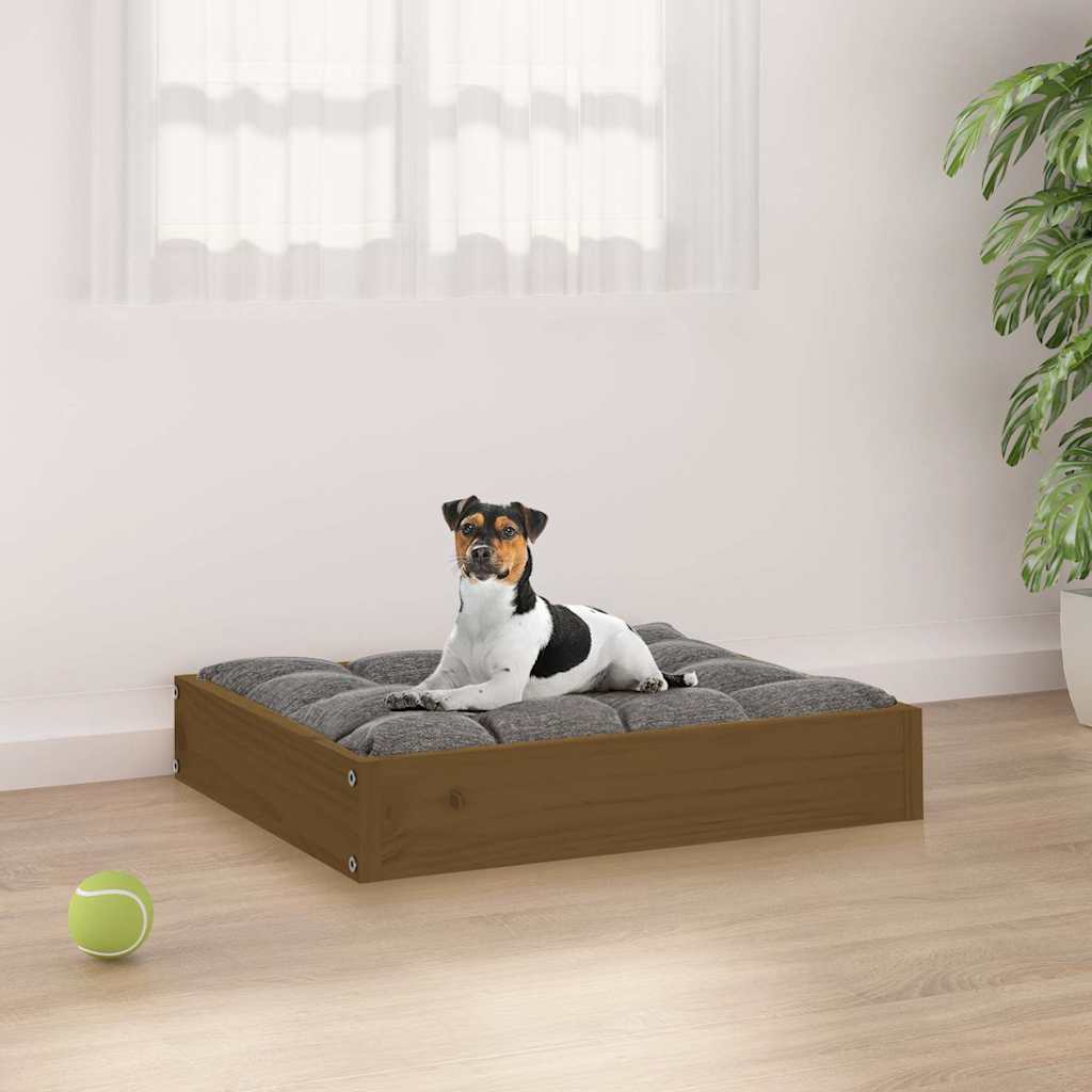 Cuccia per Cani Ambrata 51,5x44x9 cm in Legno Massello di Pino