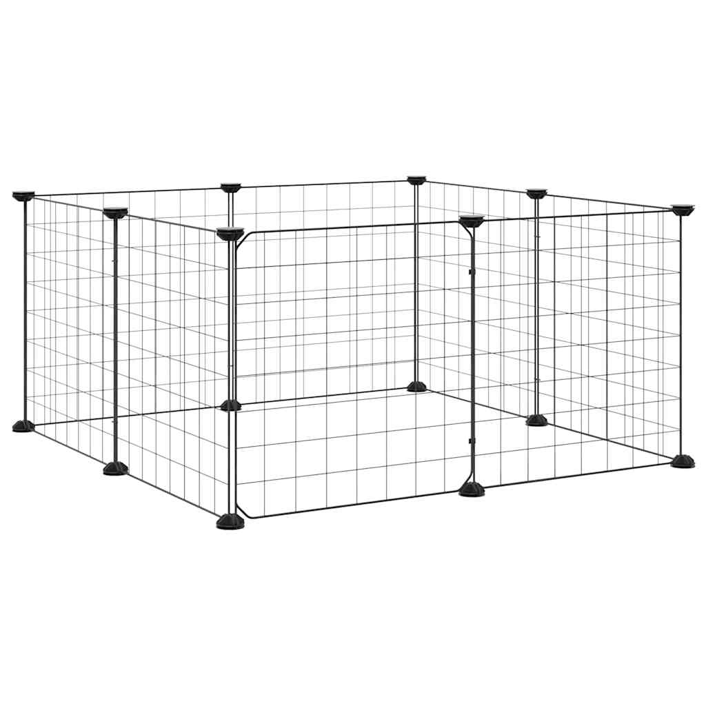 Gabbia per animali domestici a 8 pannelli con porta nera 70x70x35 cm in acciaio