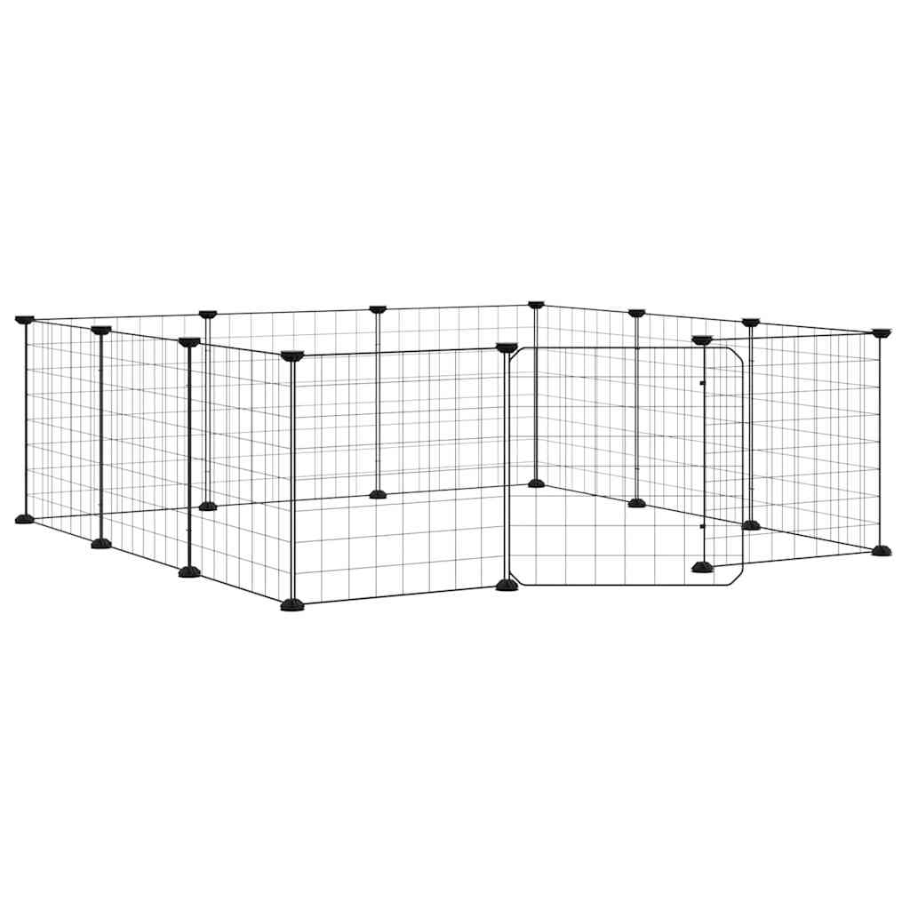Gabbia per animali domestici a 12 pannelli con porta nera 105x105x35 cm in acciaio