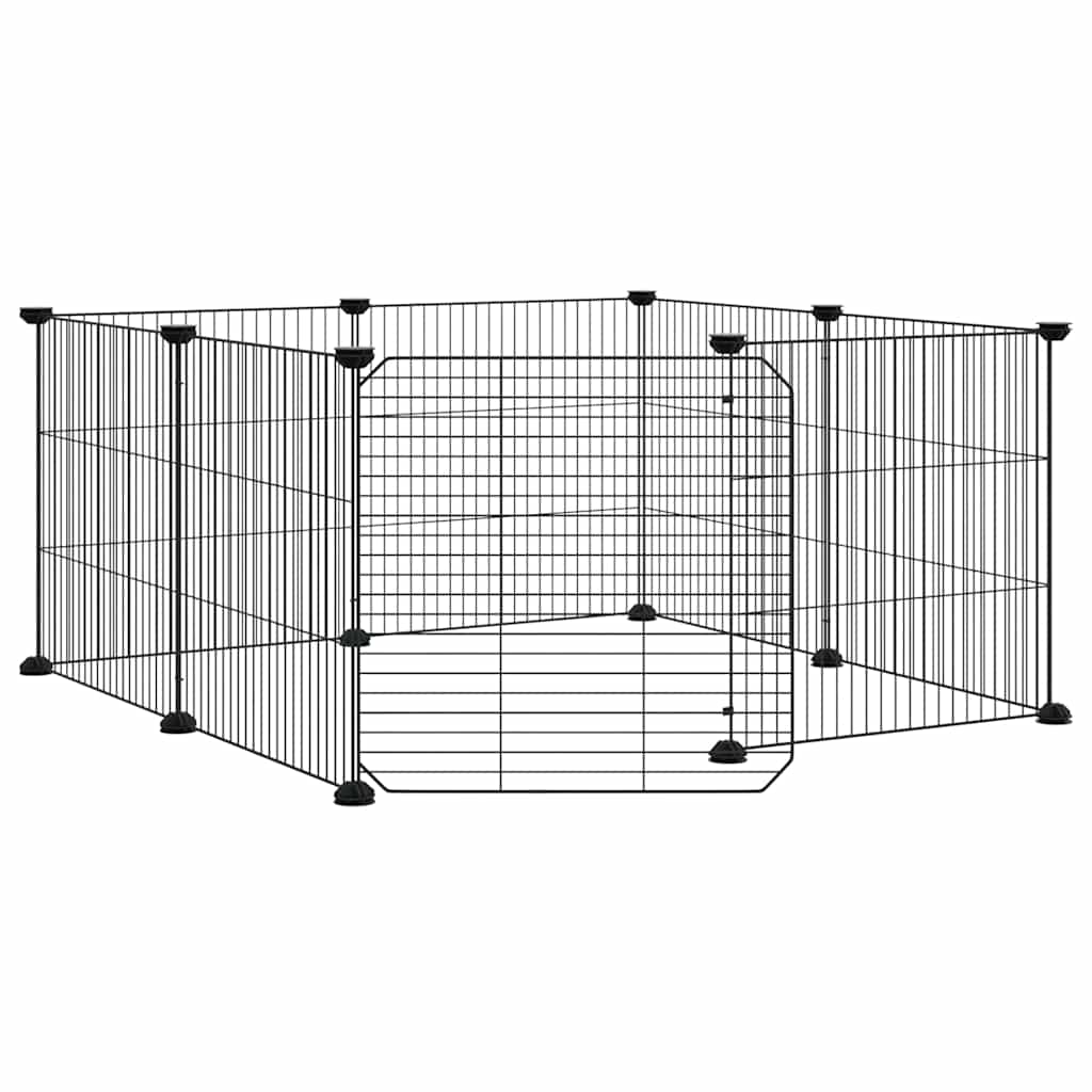 Gabbia per animali domestici a 8 pannelli con porta nera 70x70x35 cm in acciaio