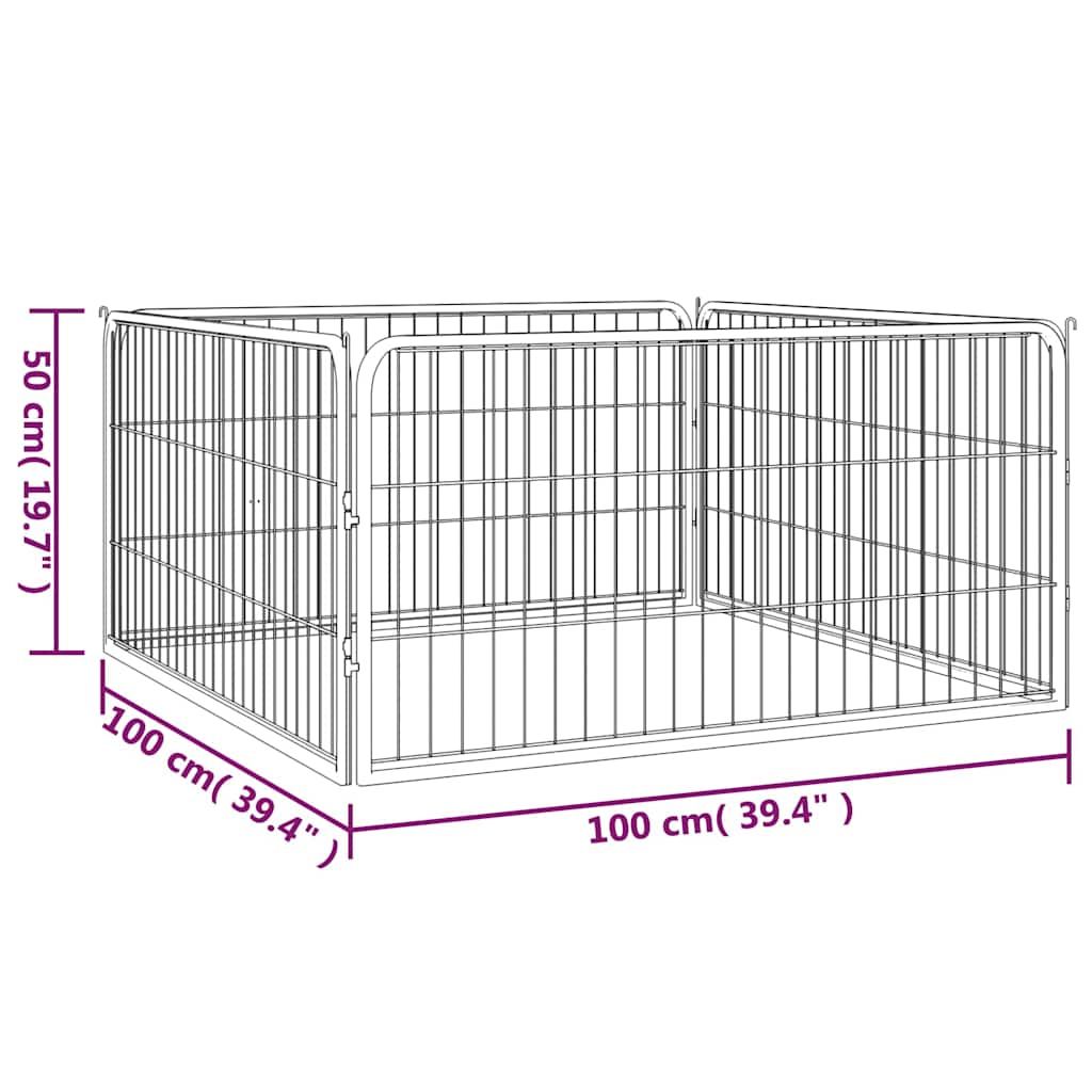 Box Cani a 4 Pannelli Nero 100x50cm Acciaio Verniciato Polvere