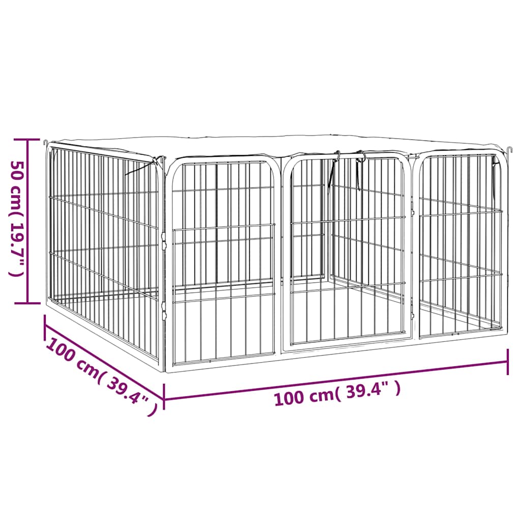 Box Cani a 4 Pannelli Nero 100x50cm Acciaio Verniciato Polvere