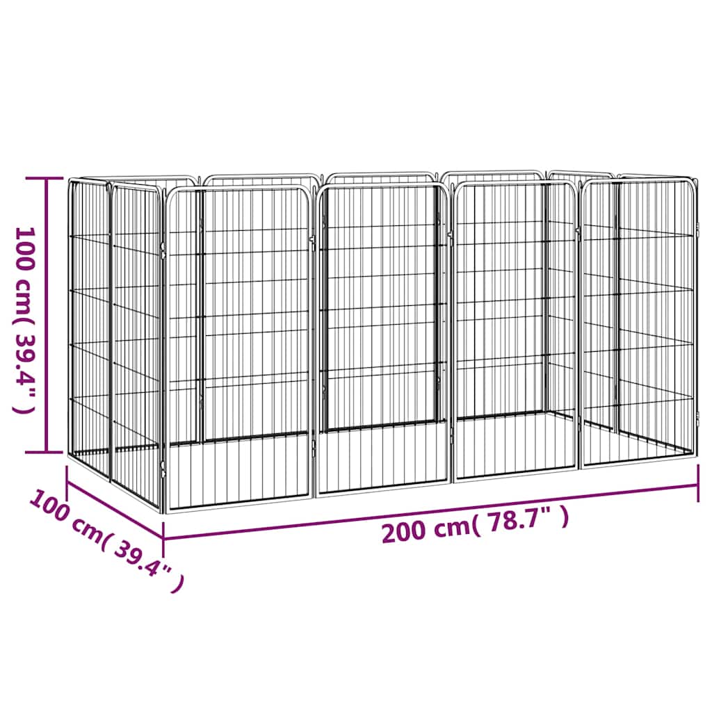 Box Cani 12 Pannelli Nero 50x100 cm Acciaio Verniciato Polvere