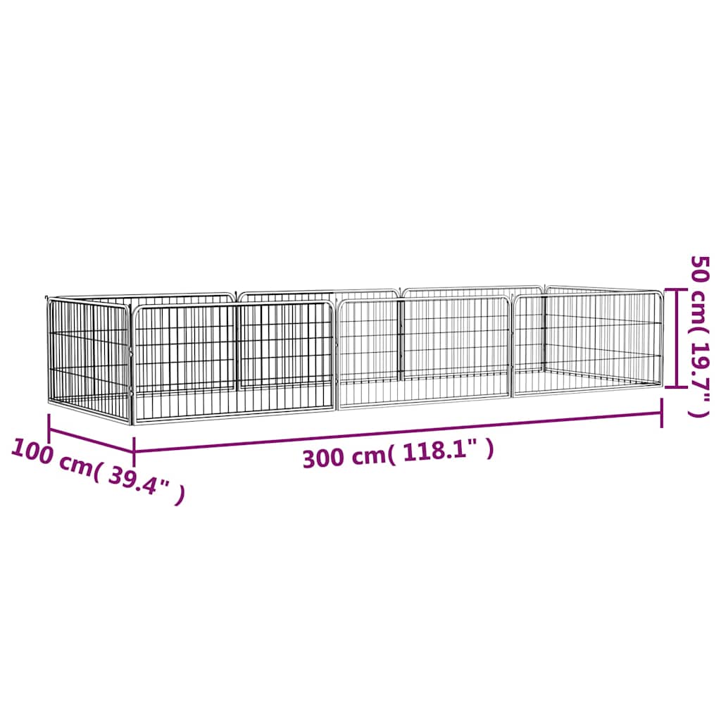 Box Cani 8 Pannelli Nero 100x50 cm Acciaio Verniciato Polvere