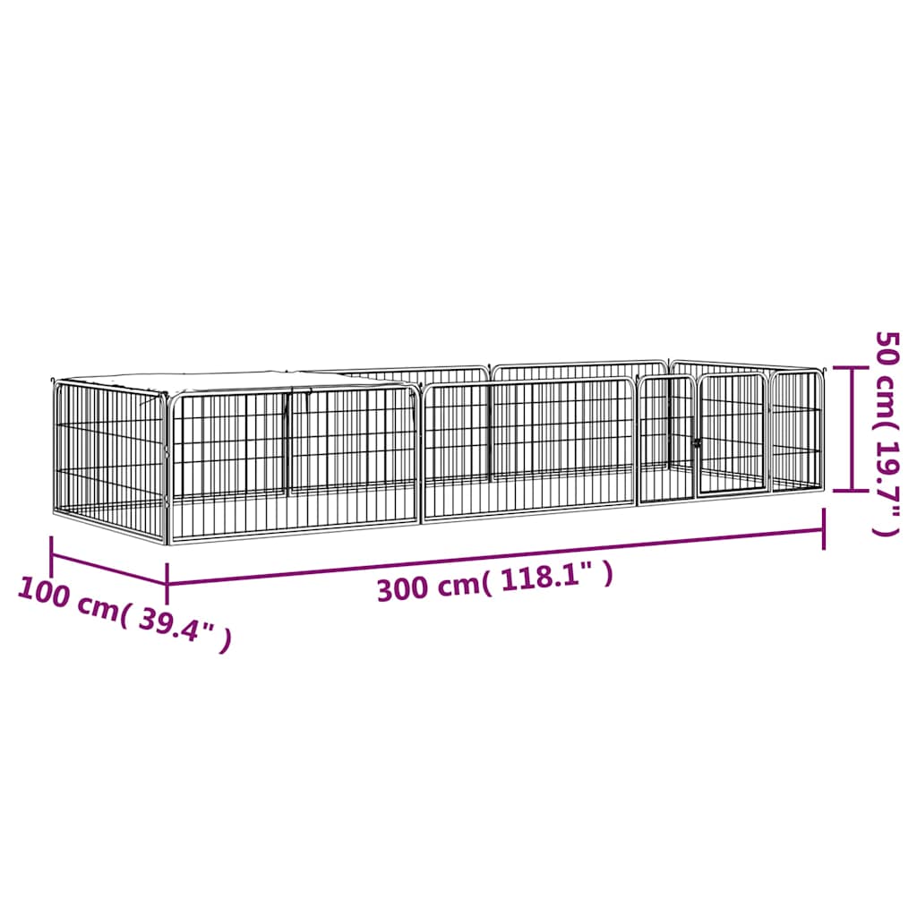 Box Cani 8 Pannelli Nero 100x50 cm Acciaio Verniciato Polvere