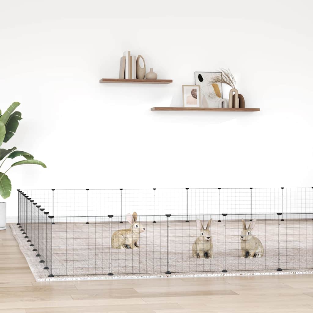 Gabbia per Animali 44 Pannelli con Porta Nera 385x385x35 cm Acciaio