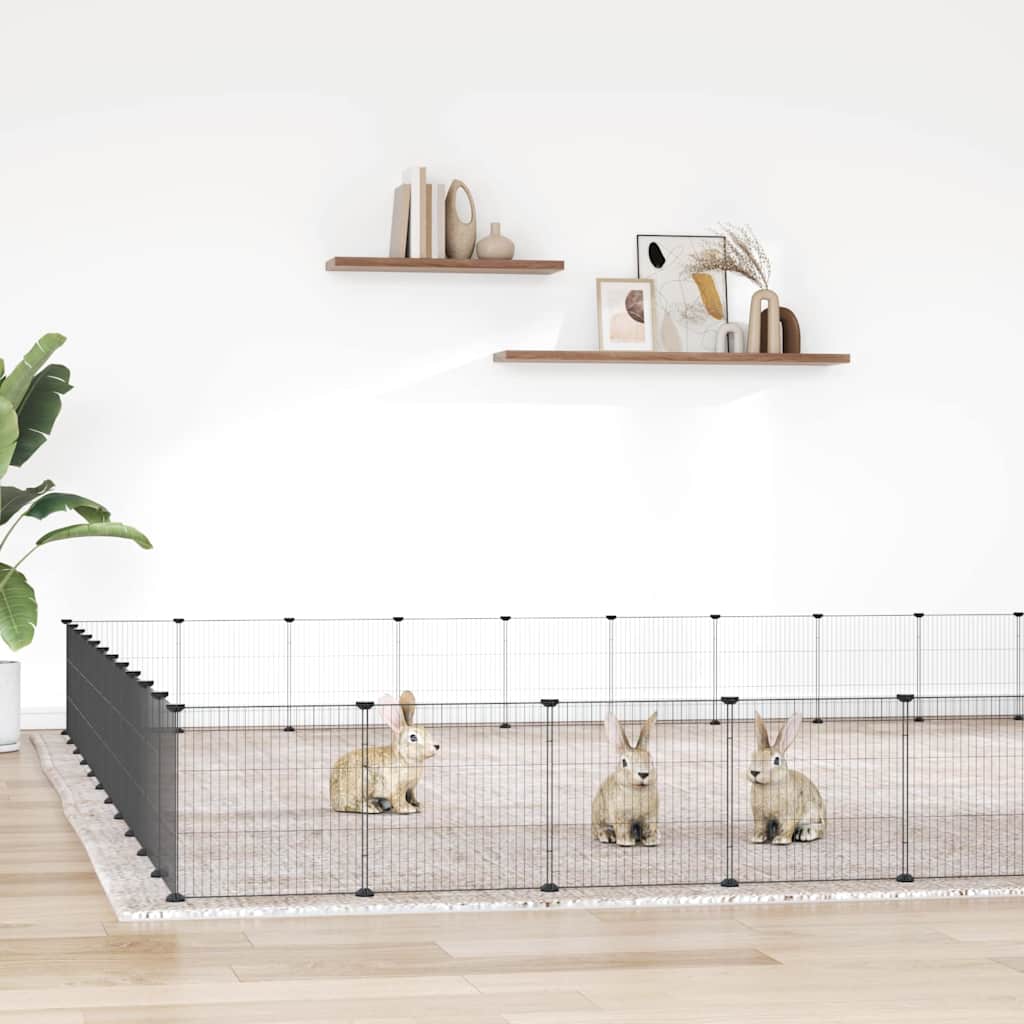 Gabbia per Animali 44 Pannelli con Porta Nera 385x385x35 cm Acciaio