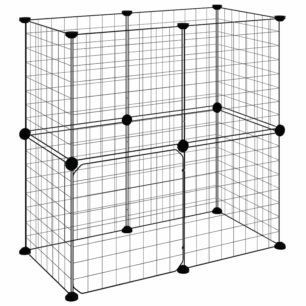 Gabbia per Animali 12 Pannelli con Porta Nero 70x35x70 cm Acciaio