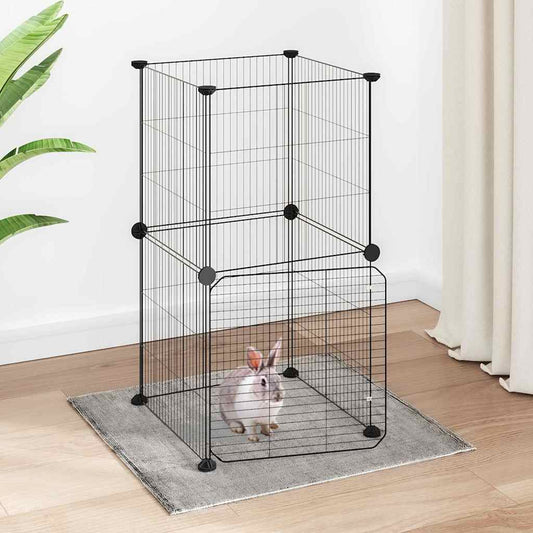 Gabbia per Animali 8 Pannelli con Porta Nero 35x35x70 cm Acciaio