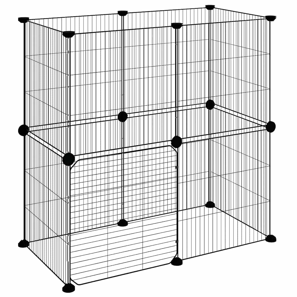 Gabbia per Animali 12 Pannelli con Porta Nero 70x35x70 cm Acciaio