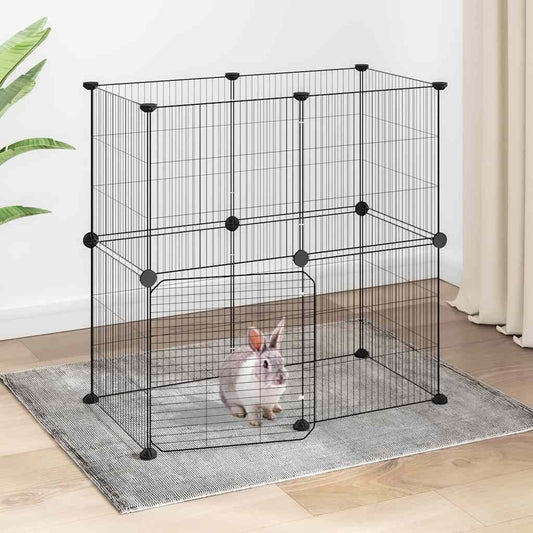 Gabbia per Animali 12 Pannelli con Porta Nero 70x35x70 cm Acciaio
