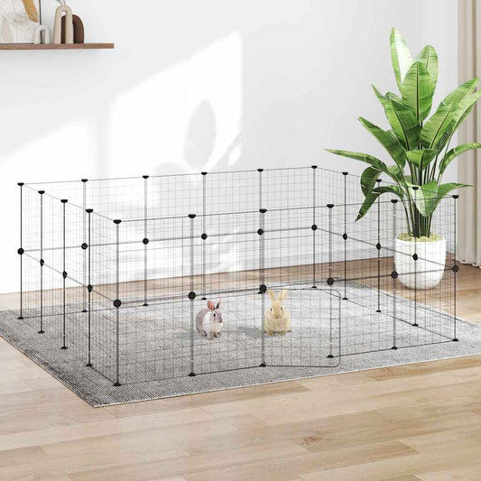 Gabbia per Animali 36 Pannelli con Porta Nera 175x140x70 cm Acciaio