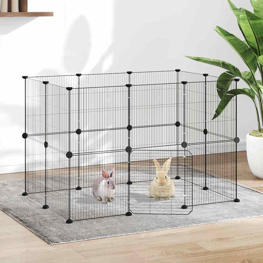 Gabbia per Animali 20 Pannelli con Porta Nera 105x70x70 cm Acciaio