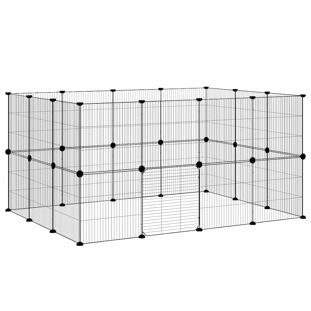 Gabbia per Animali 28 Pannelli con Porta Nero 140x105x70 cm Acciaio