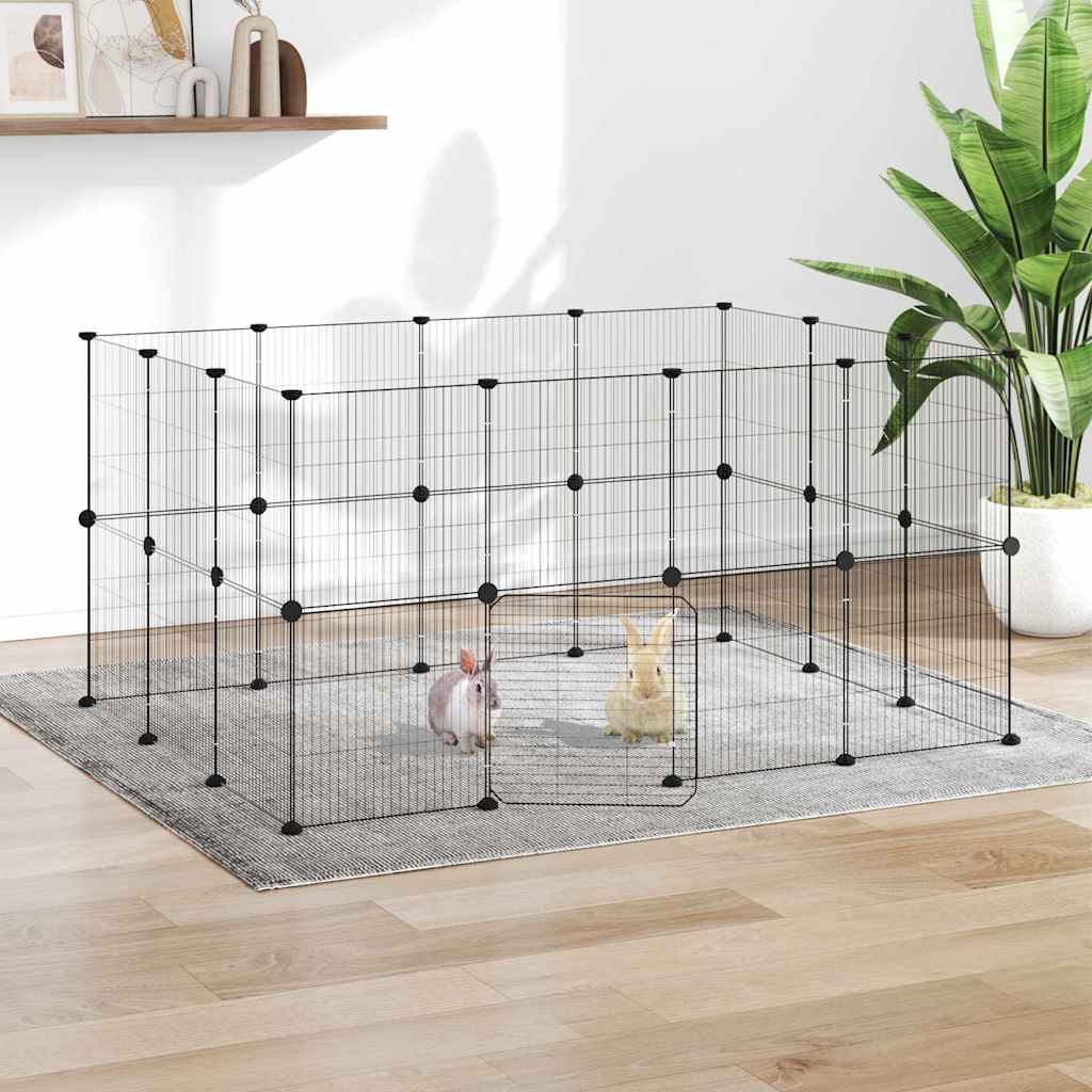 Gabbia per Animali 28 Pannelli con Porta Nero 140x105x70 cm Acciaio