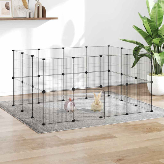 Gabbia per Animali 28 Pannelli con Porta Nero 140x105x70 cm Acciaio