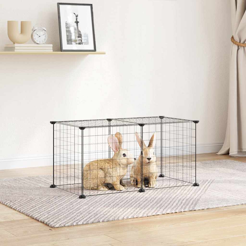 Gabbia per Animali Domestici 8 Pannelli Nero 70x35x35 cm Acciaio