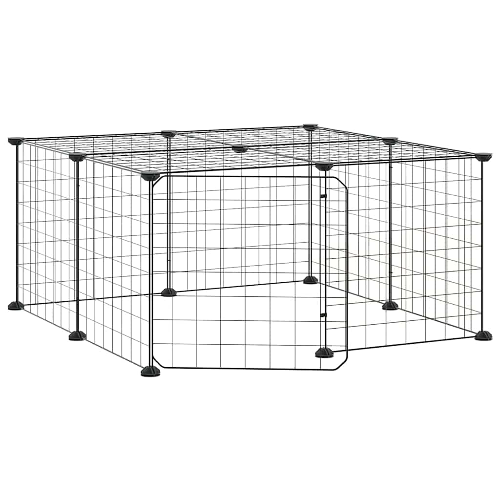 Gabbia per Animali 12 Pannelli con Porta Nero 70x70x35 cm Acciaio