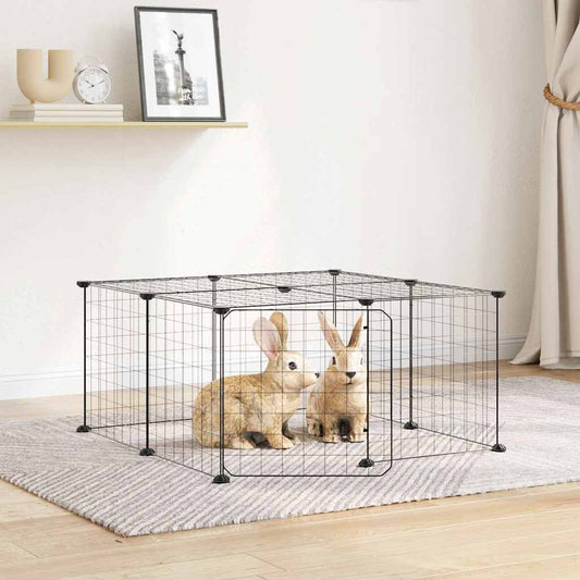 Gabbia per Animali 12 Pannelli con Porta Nero 70x70x35 cm Acciaio