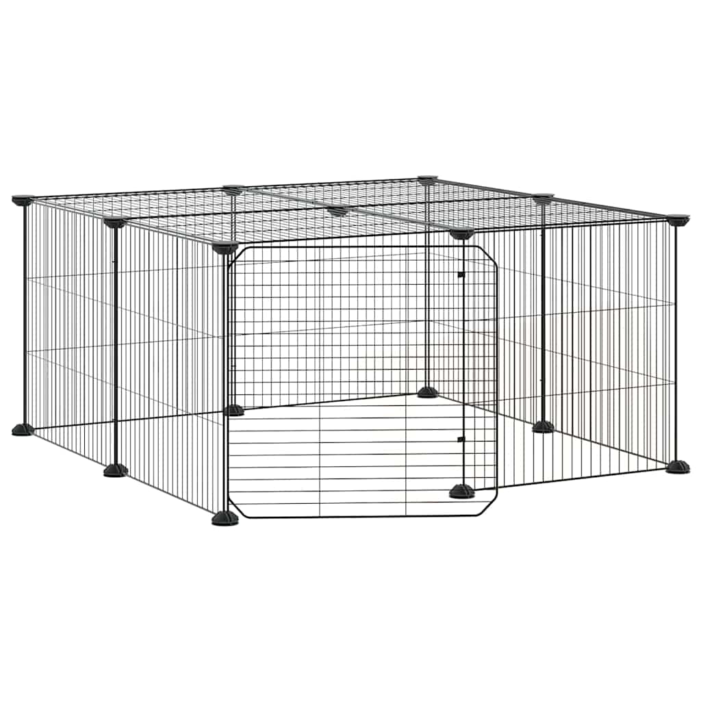 Gabbia per Animali 12 Pannelli con Porta Nero 70x70x35 cm Acciaio