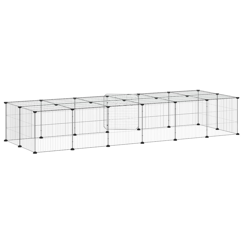 Gabbia per Animali 28 Pannelli con Porta Nero 210x70x35 cm Acciaio
