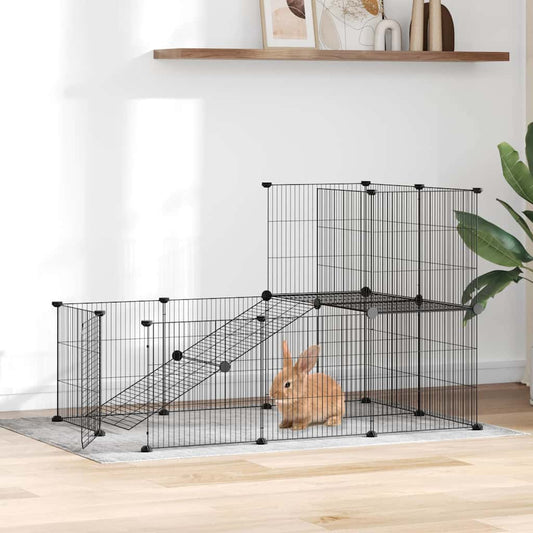 Gabbia per Animali 20 Pannelli con Porta Nera 105x70x70 cm Acciaio