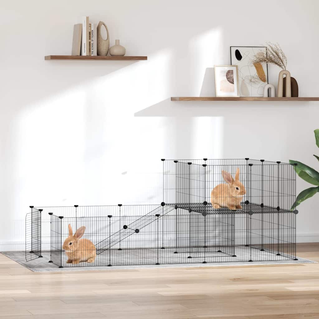 Gabbia per Animali 36 Pannelli con Porta Nera 175x105x70 cm Acciaio