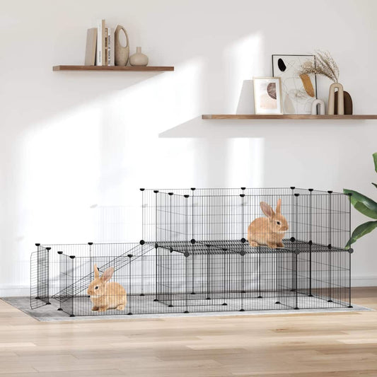 Gabbia per Animali 44 Pannelli con Porta Nera 175x105x70 cm Acciaio