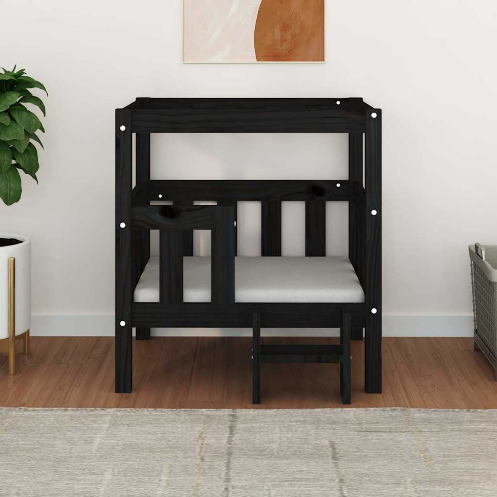 Cuccia per Cani Nera 65,5x50,5x70 cm in Legno Massello di Pino