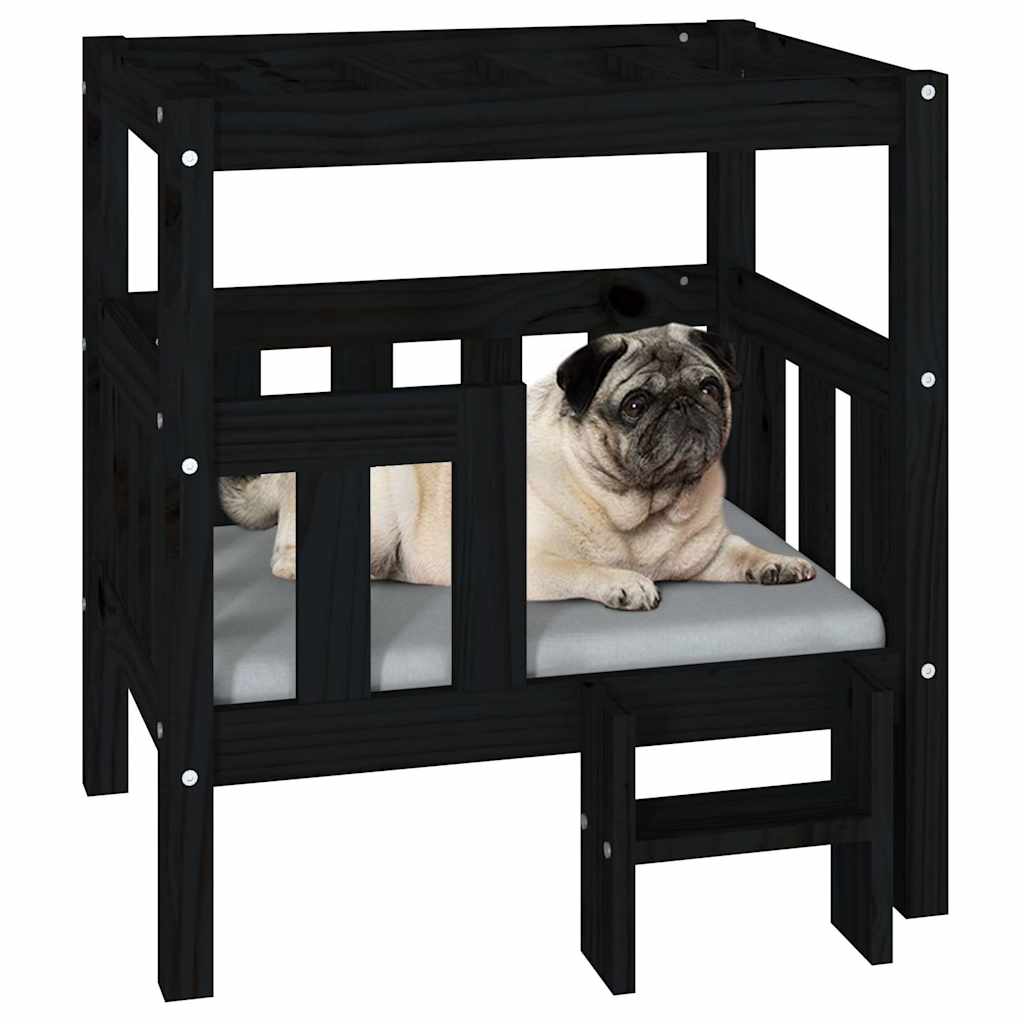 Cuccia per Cani Nera 65,5x50,5x70 cm in Legno Massello di Pino