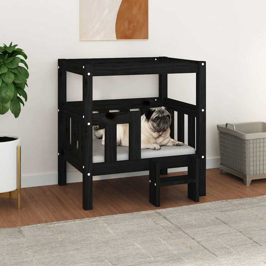 Cuccia per Cani Nera 65,5x50,5x70 cm in Legno Massello di Pino