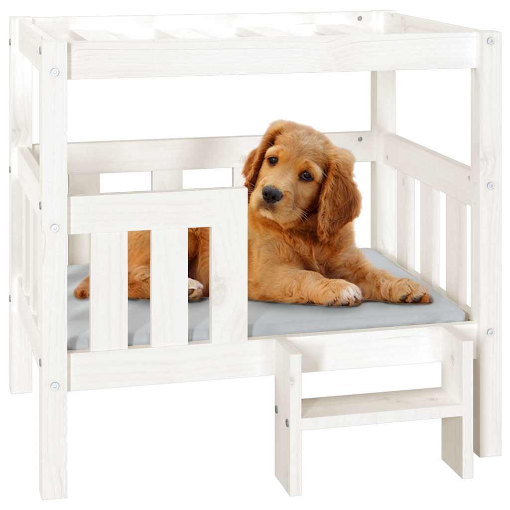Cuccia per Cani Bianco 75,5x63,5x70cm in Legno Massello di Pino