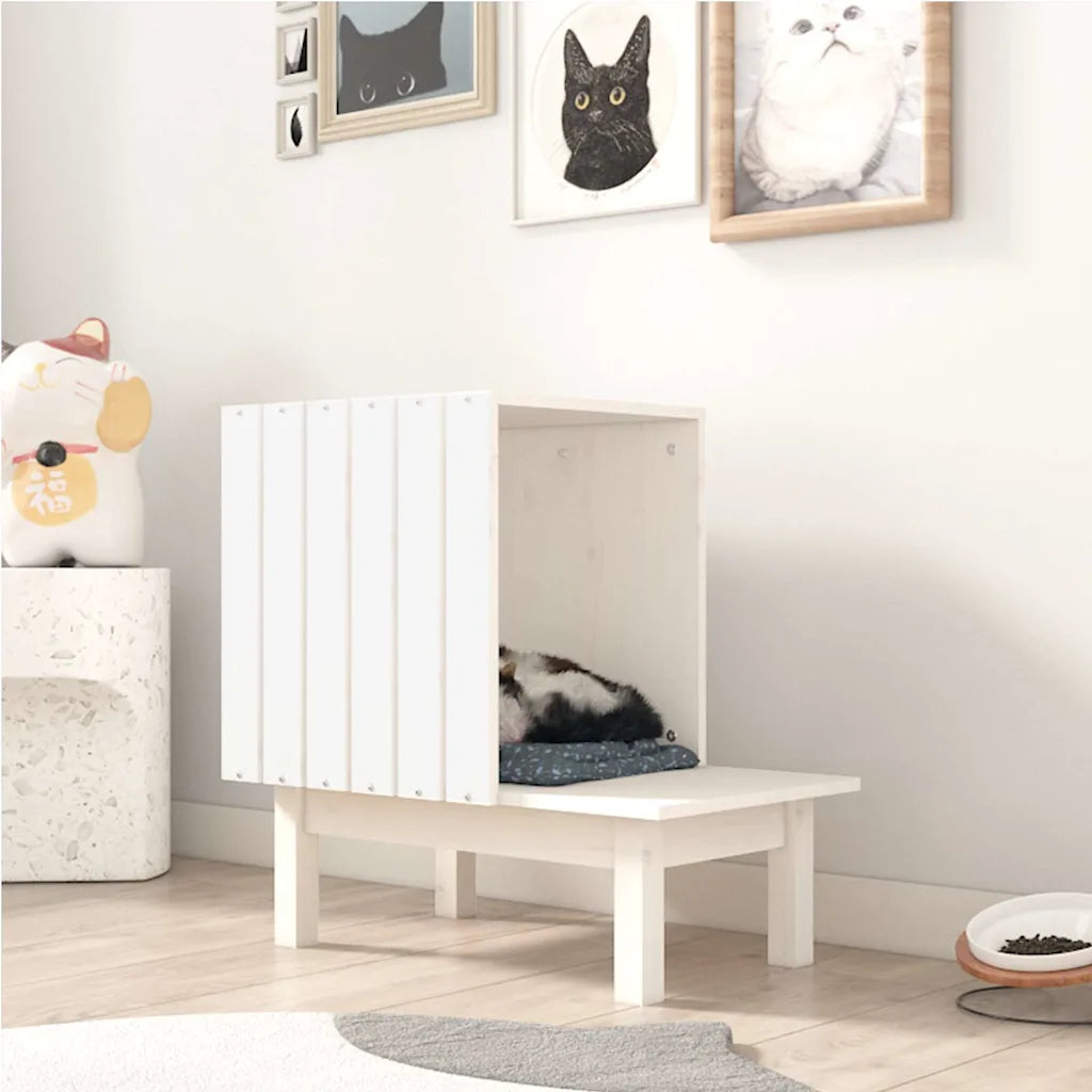 Casetta per gatti 60x36x60 cm in legno massello di pino