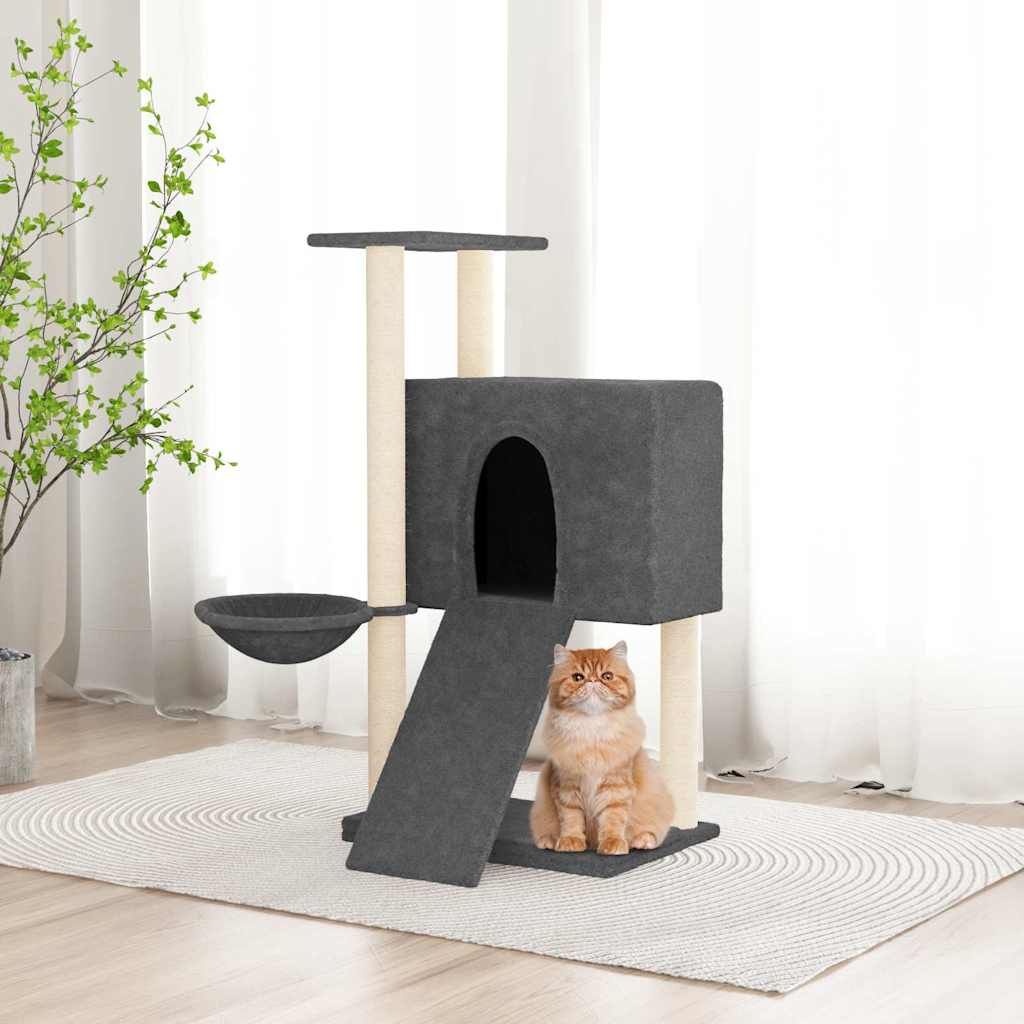 Albero per Gatti con Tiragraffi in Sisal Grigio Scuro 96 cm