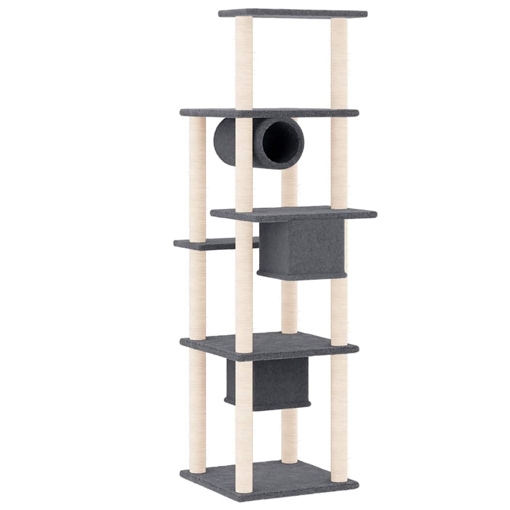 Albero per Gatti con Tiragraffi in Sisal Grigio Scuro 169 cm