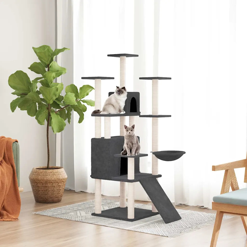 Albero per gatti con tiragraffi in sisal 63x80x154 cm grigio scuro