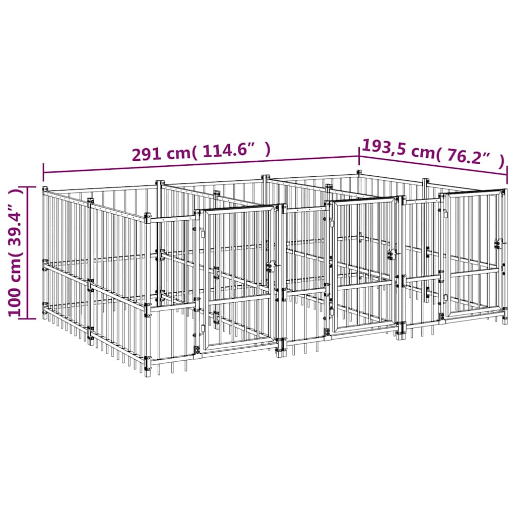 Gabbia per Cani da Esterno in Acciaio 5,63 m²
