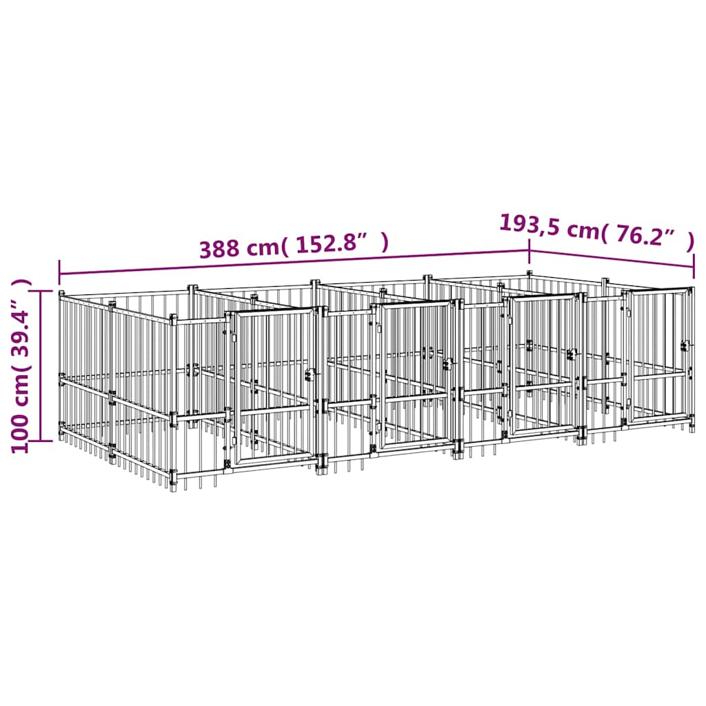 Gabbia per Cani da Esterno in Acciaio 7,51 m²