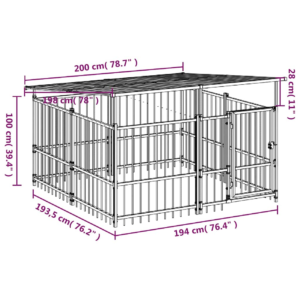 Gabbia per Cani da Esterno con Tetto in Acciaio 3,75 m²