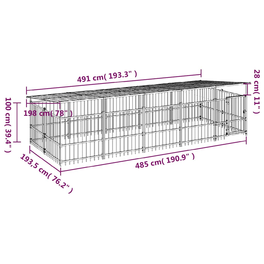 Gabbia per Cani da Esterno con Tetto in Acciaio 9,38 m²