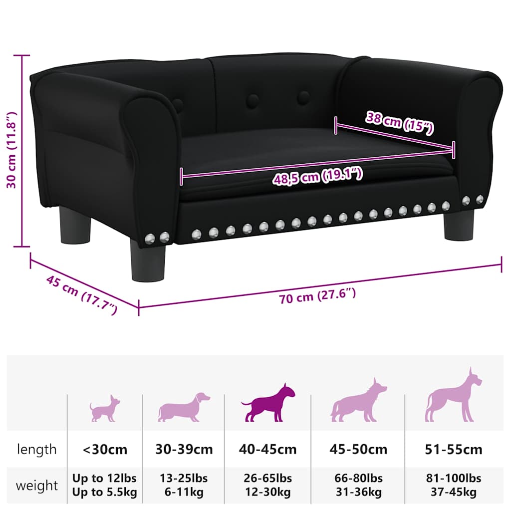 Lettino per Cani Nero 70x45x30 cm in Similpelle
