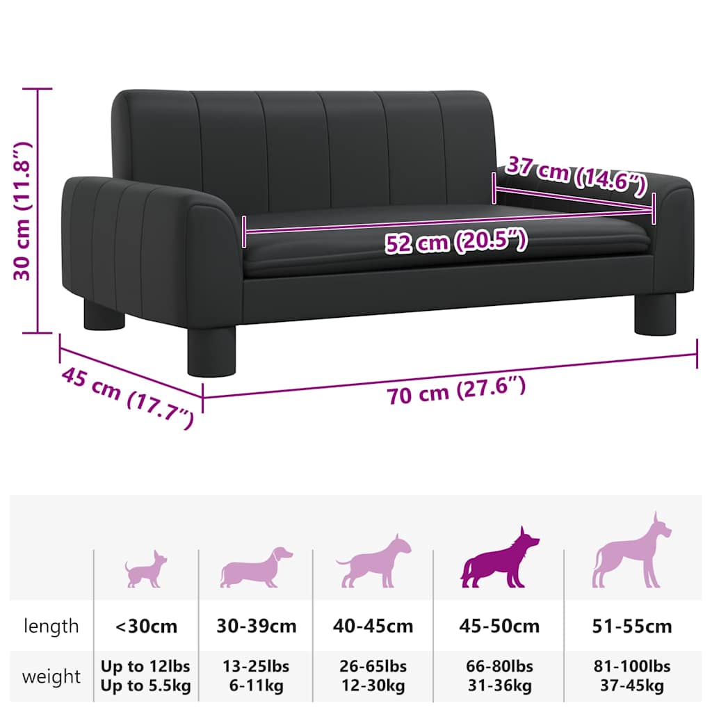 Lettino per Cani Nero 70x45x30 cm in Similpelle