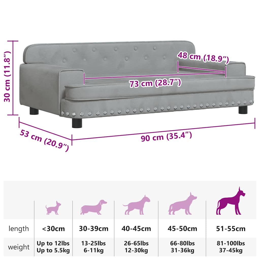 Lettino per Cani Grigio Chiaro 90x53x30 cm in Velluto